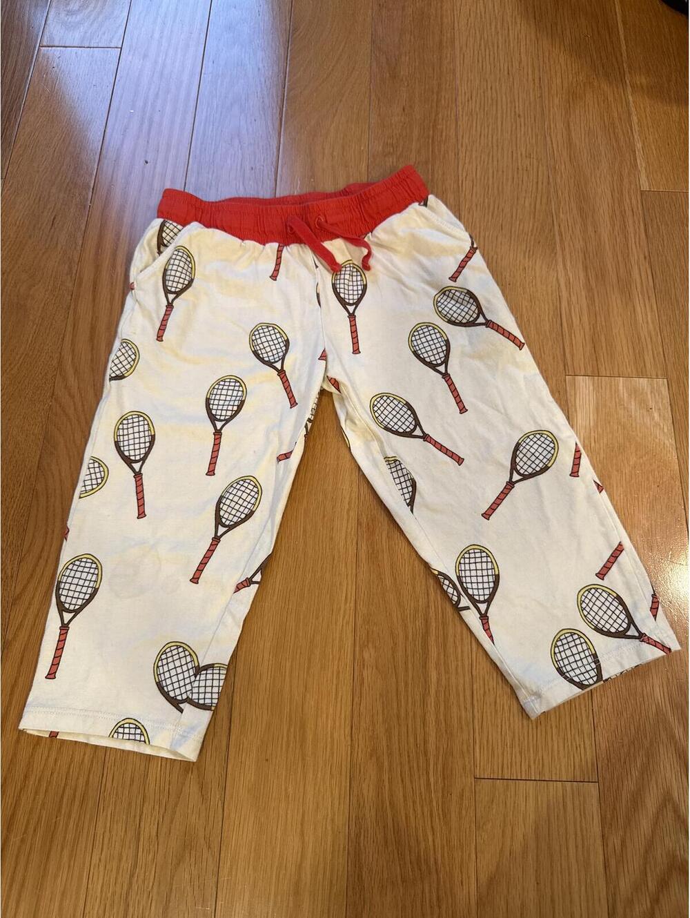 Mini Rodini Organic Tennis Print Kids Pants, Cream/Red, Size 2-3Y